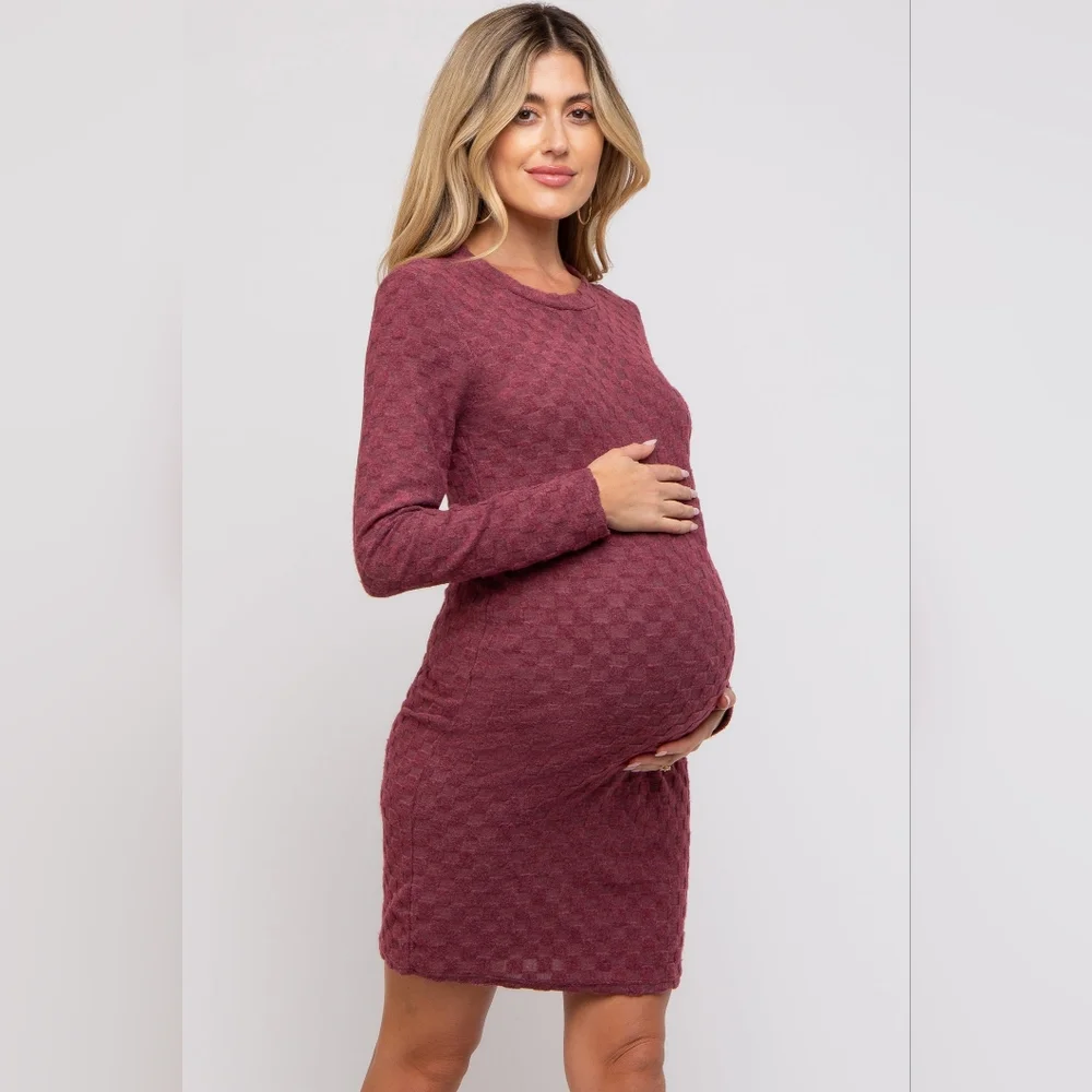 Pinkblush Maternity Dress Long Sleeve Knee Length NWT Burgundy - Picture 2 of 4